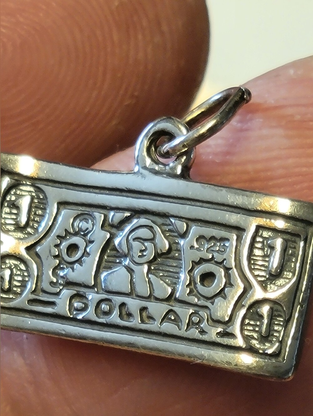 Vintage 925 Sterling Silver One Dollar Bill Money Charm Pendant